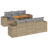 7 Piece Garden Sofa Set with Cushions Beige Poly Rattan - Front View