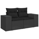7 Piece Garden Sofa Set with Cushions Black Poly Rattan - 45-Degree Angle