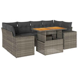 7 Piece Garden Sofa Set with Cushions Grey Poly Rattan - Front View