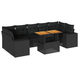 8 Piece Garden Sofa Set with Cushions Black Poly Rattan - Front View