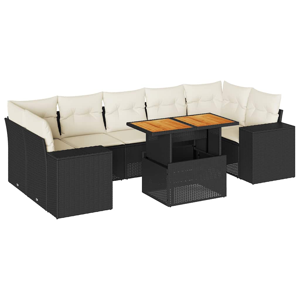 8 Piece Garden Sofa Set with Cushions Black Poly Rattan