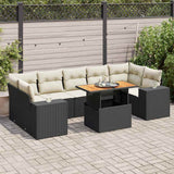 8 Piece Garden Sofa Set with Cushions Black Poly Rattan