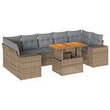 8 Piece Garden Sofa Set with Cushions Beige Poly Rattan - Front View