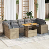 8 Piece Garden Sofa Set with Cushions Beige Poly Rattan