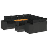 9 Piece Garden Sofa Set with Cushions Black Poly Rattan - Front View