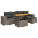 6 Piece Garden Sofa Set with Cushions Grey Poly Rattan - Front View