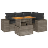 5 Piece Garden Sofa Set with Cushions Grey Poly Rattan - Front View