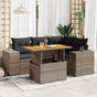 5 Piece Garden Sofa Set with Cushions Grey Poly Rattan