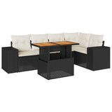 6 Piece Garden Sofa Set with Cushions Black Poly Rattan - Front View