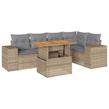 6 Piece Garden Sofa Set with Cushions Beige Poly Rattan - Front View