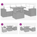 6 Piece Garden Sofa Set with Cushions Grey Poly Rattan