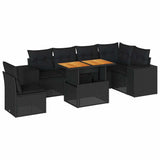 7 Piece Garden Sofa Set with Cushions Black Poly Rattan - Front View