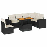 7 Piece Garden Sofa Set with Cushions Black Poly Rattan - Front View