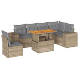 7 Piece Garden Sofa Set with Cushions Beige Poly Rattan - Front View