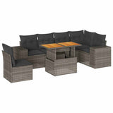 7 Piece Garden Sofa Set with Cushions Grey Poly Rattan - Front View