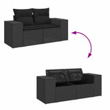 9 Piece Garden Sofa Set with Cushions Black Poly Rattan - Close-Up Angle