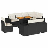 9 Piece Garden Sofa Set with Cushions Black Poly Rattan - Front View
