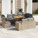 9 Piece Garden Sofa Set with Cushions Beige Poly Rattan