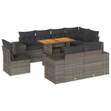 9 Piece Garden Sofa Set with Cushions Grey Poly Rattan - Front View