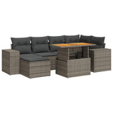 7 Piece Garden Sofa Set with Cushions Grey Poly Rattan - Front View