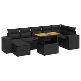 8 Piece Garden Sofa Set with Cushions Black Poly Rattan - Front View