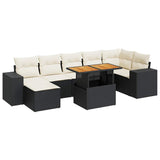 8 Piece Garden Sofa Set with Cushions Black Poly Rattan - Front View