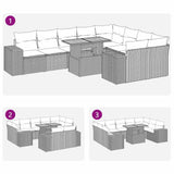 10 Piece Garden Sofa Set with Cushions Black Poly Rattan Acacia - Extra Image