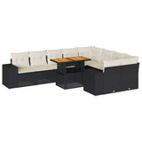 10 Piece Garden Sofa Set with Cushions Black Poly Rattan Acacia - Front View