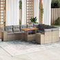 10 Piece Garden Sofa Set with Cushions Beige Poly Rattan Acacia