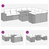 10 Piece Garden Sofa Set with Cushions Grey Poly Rattan Acacia - Extra Image