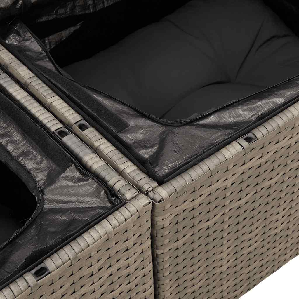 10 Piece Garden Sofa Set with Cushions Grey Poly Rattan Acacia