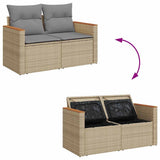 5 Piece Garden Sofa Set with Cushions Beige Poly Rattan Acacia - Close-Up Angle