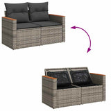 6 Piece Garden Sofa Set with Cushions Grey Poly Rattan Acacia - Low Angle