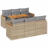 7 Piece Garden Sofa Set with Cushions Beige Poly Rattan Acacia - Front View