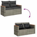 7 Piece Garden Sofa Set with Cushions Grey Poly Rattan Acacia - Low Angle