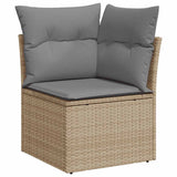 6 Piece Garden Sofa Set with Cushions Beige Poly Rattan Acacia - Rear View