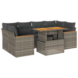 6 Piece Garden Sofa Set with Cushions Grey Poly Rattan Acacia - Front View