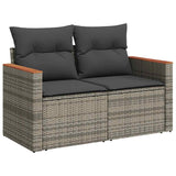6 Piece Garden Sofa Set with Cushions Grey Poly Rattan Acacia - 45-Degree Angle