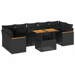7 Piece Garden Sofa Set with Cushions Black Poly Rattan Acacia