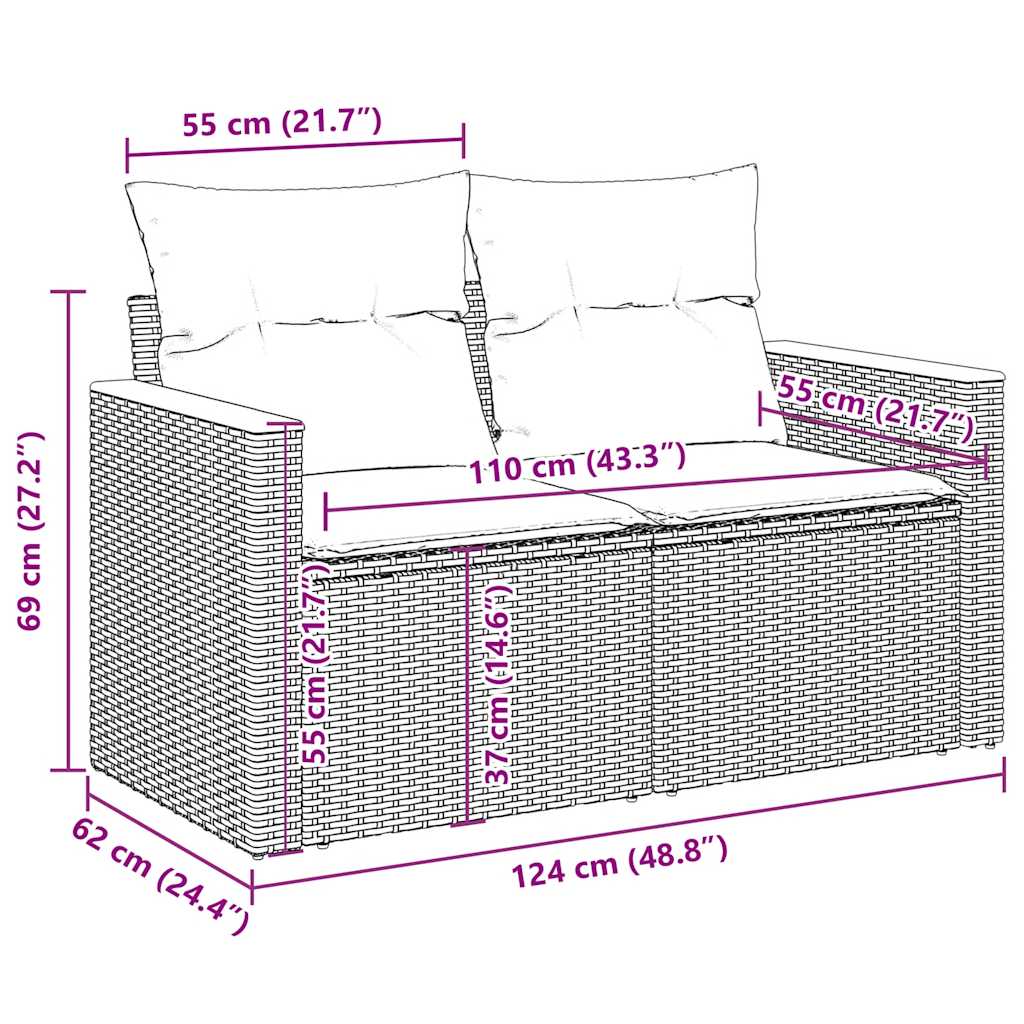 7 Piece Garden Sofa Set with Cushions Grey Poly Rattan Acacia