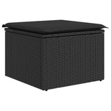 6 Piece Garden Sofa Set with Cushions Black Poly Rattan Acacia - Rear View