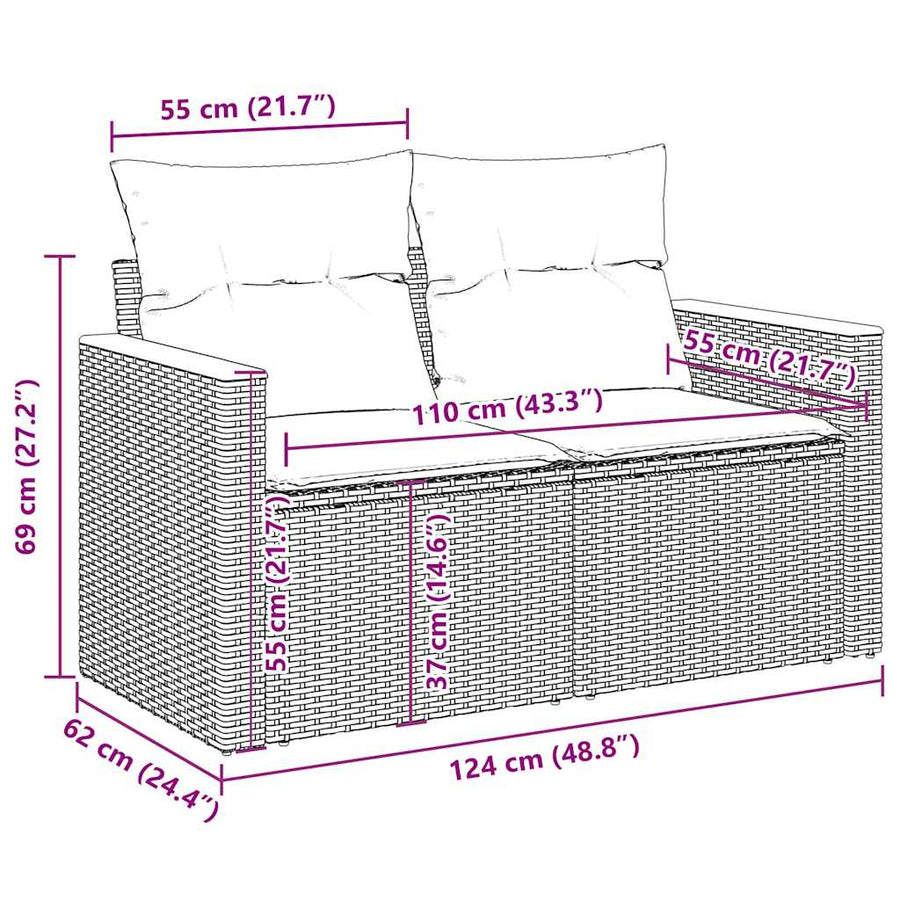 5 Piece Garden Sofa Set with Cushions Grey Poly Rattan Acacia