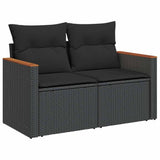5 Piece Garden Sofa Set with Cushions Black Poly Rattan Acacia - Side View