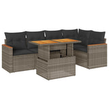 5 Piece Garden Sofa Set with Cushions Grey Poly Rattan Acacia - Front View