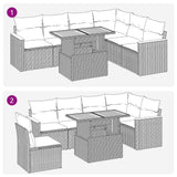 7 Piece Garden Sofa Set with Cushions Grey Poly Rattan Acacia - Extra Image