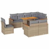 9 Piece Garden Sofa Set with Cushions Beige Poly Rattan Acacia - Front View