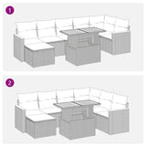 8 Piece Garden Sofa Set with Cushions Black Poly Rattan Acacia