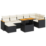 8 Piece Garden Sofa Set with Cushions Black Poly Rattan Acacia - Front View