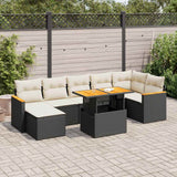 8 Piece Garden Sofa Set with Cushions Black Poly Rattan Acacia