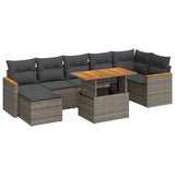 8 Piece Garden Sofa Set with Cushions Grey Poly Rattan Acacia - Front View